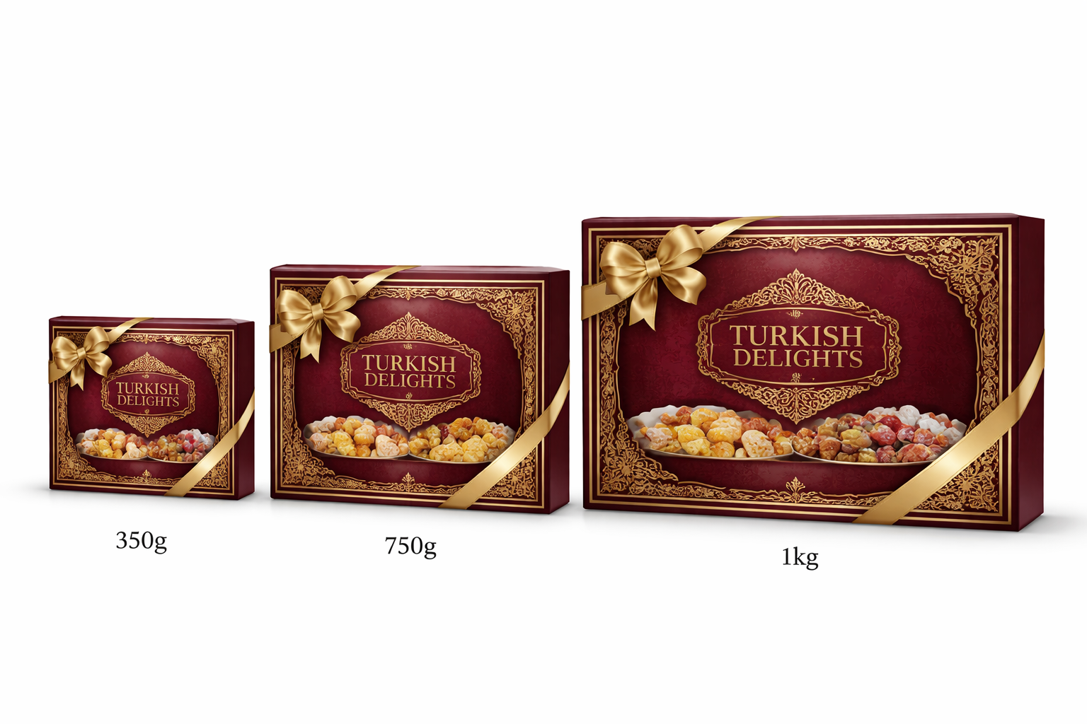 Farkli boyutlarda hediyelik tatli kutulari
